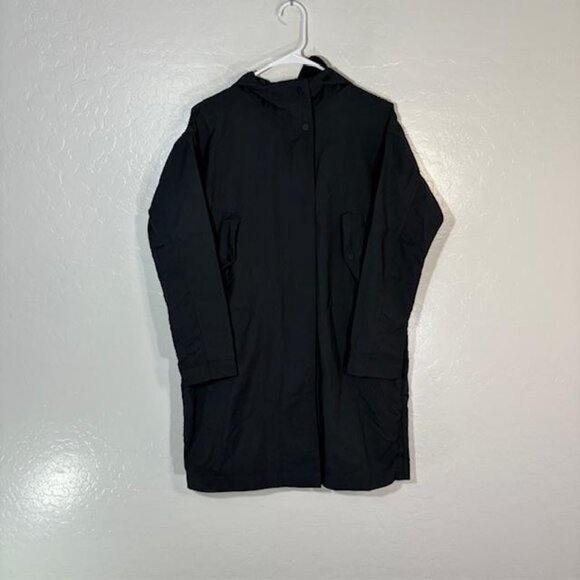 Everlane Jacket Womens XS navy Hooded Parka Anorak Longline Snap Front Rain - Picture 1 of 7